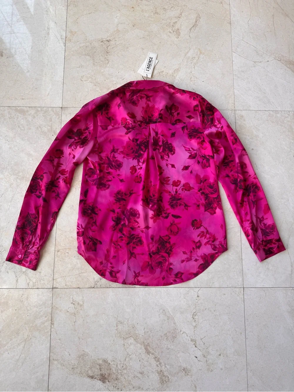 L’Agence Tyler Silk Floral Split-Neck Button Front Blouse - Fuchsia Pink size M - Picture 4 of 10